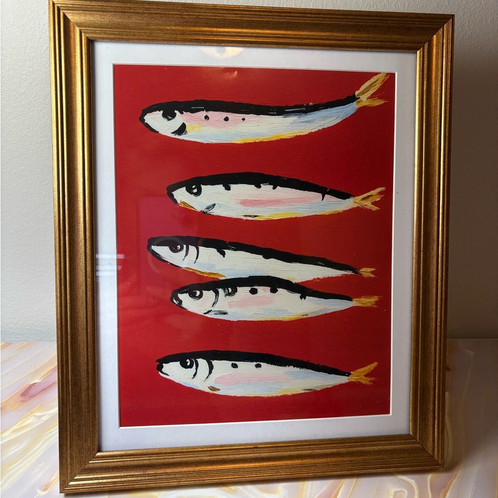 *NEW* Framed Modern Sardine Art
Print - Bold Red Kitchen/ Cabin Gallery Wall Art